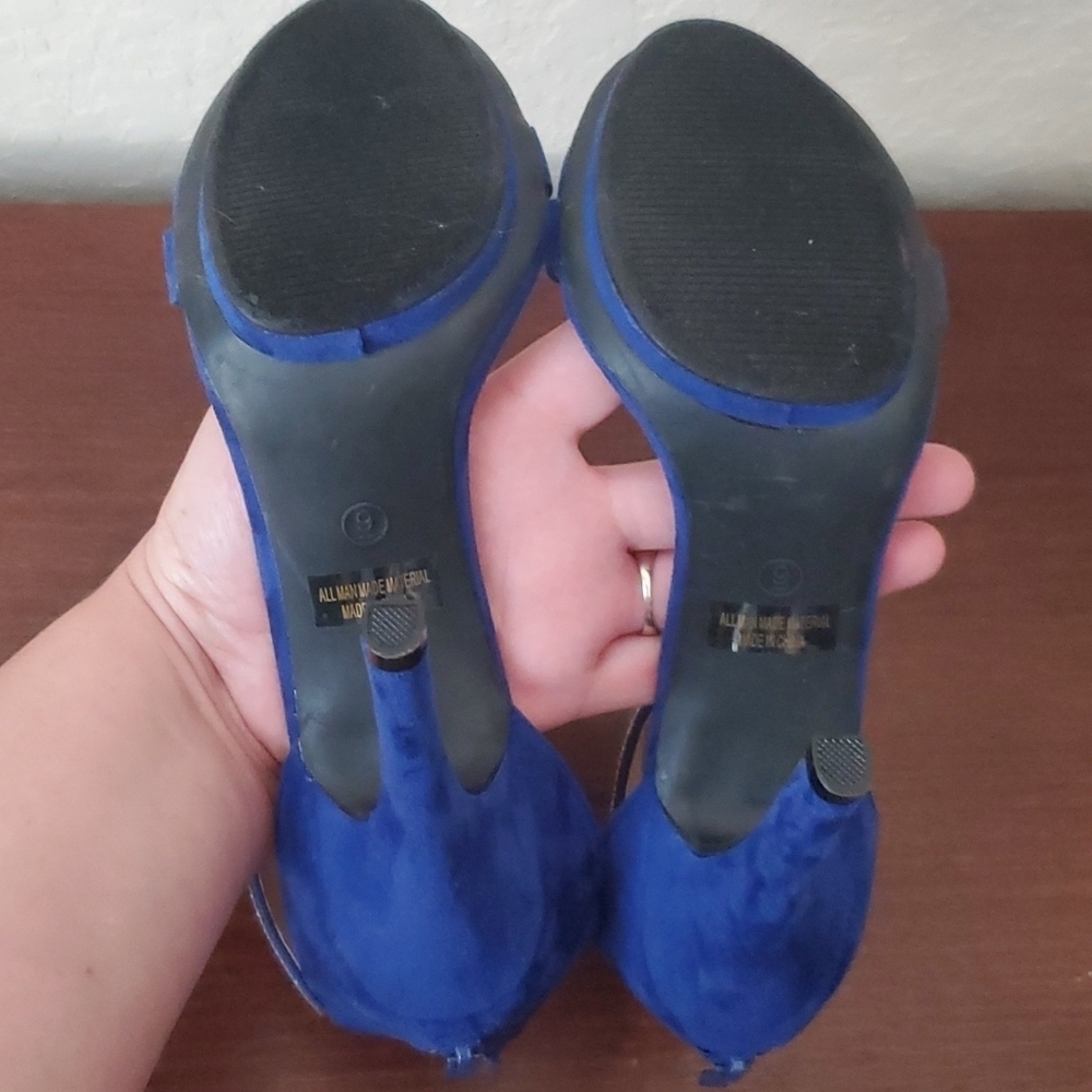 4/$30 Rhinestone cuff stiletto blue suede heels sz 9 ** - Picture 11 of 14